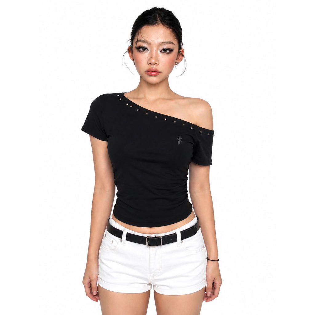Black Asymmetrical Crop Top – Sculpted Slim Fit