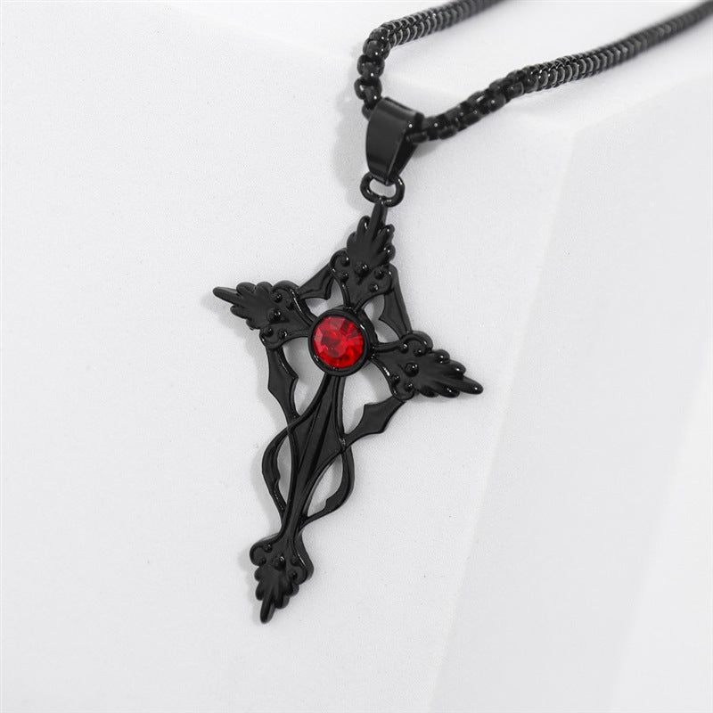 Black Pointed Cross Vampire Necklace - Gothic Jewelry