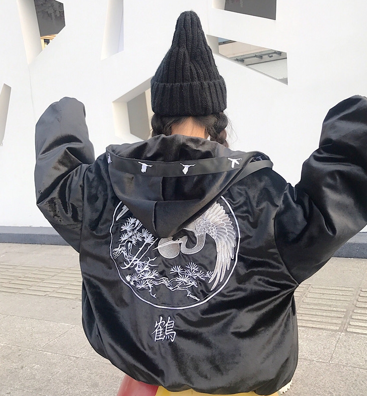 Hooded Jacket, Baseball Jacket, Crane Design