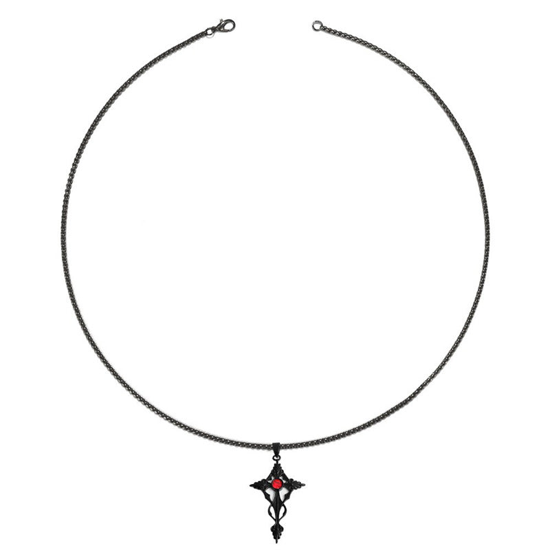 Black Pointed Cross Vampire Necklace - Gothic Jewelry
