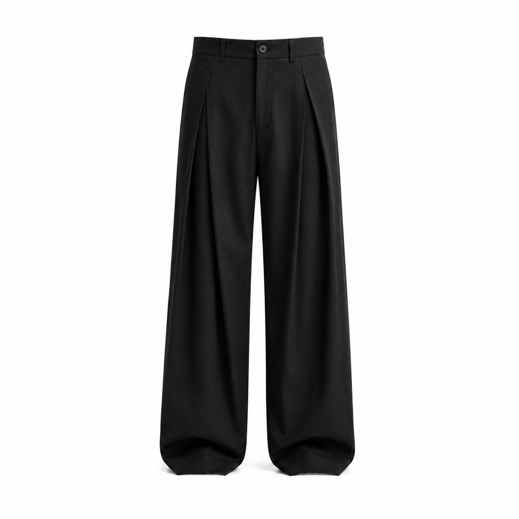 Clean Fit Wide Leg Pants – Black Pleated Low Waist Streetwear