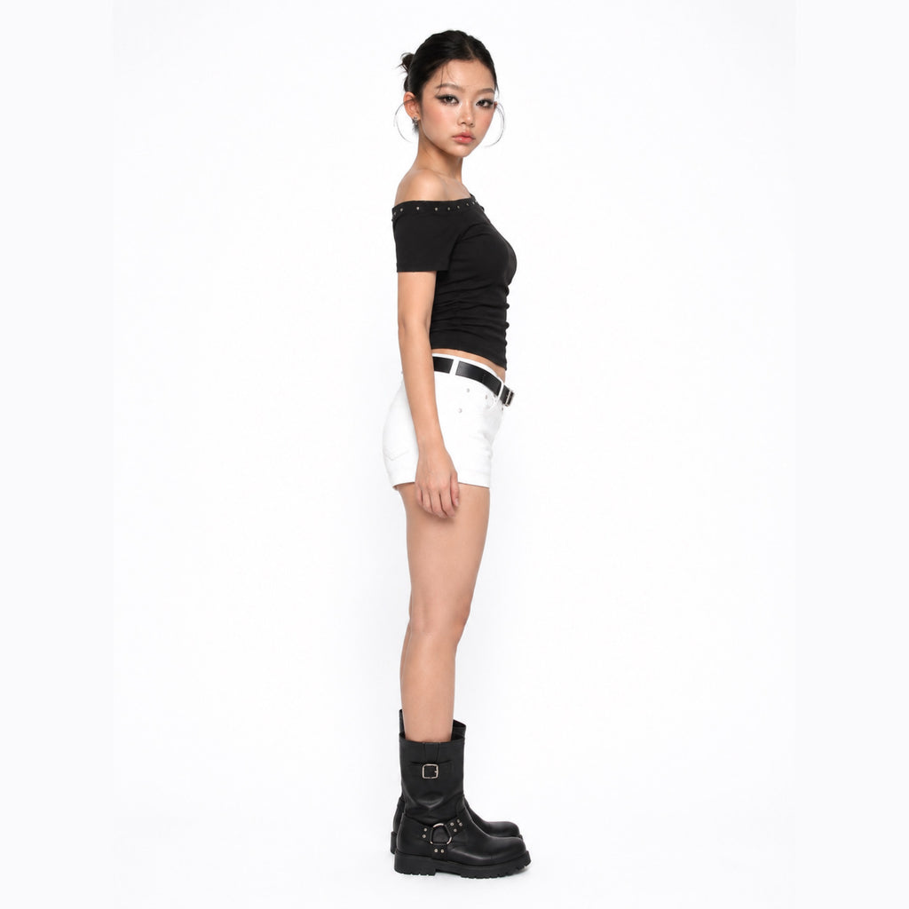 Black Asymmetrical Crop Top – Sculpted Slim Fit