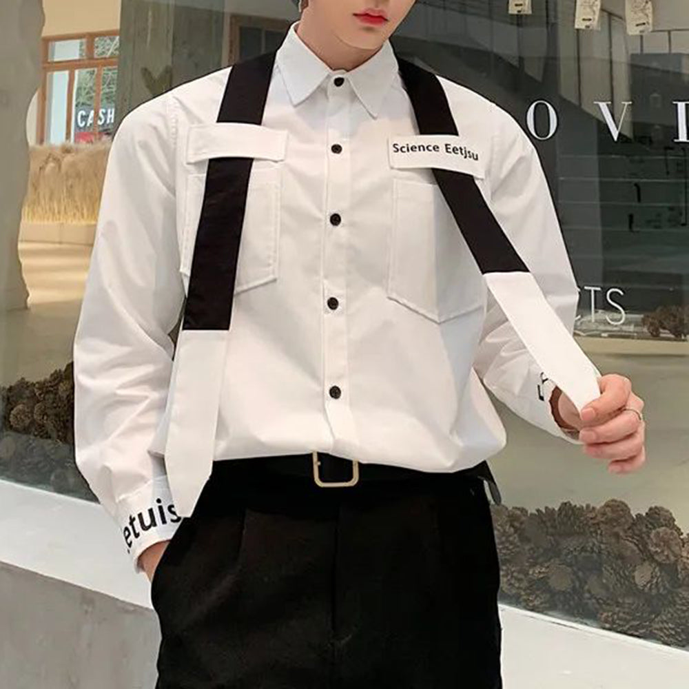 Y2K Letter Print Color-Block Long Sleeve Casual Shirt
