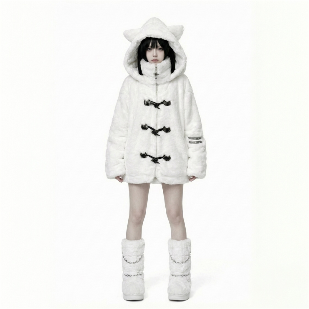 Lautaro Y2K Bear-Ears Faux Fur Hoodie