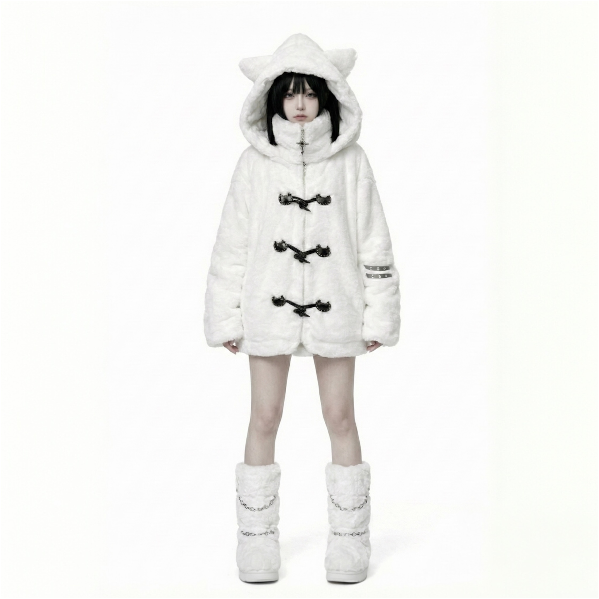 Lautaro Y2K Bear-Ears Faux Fur Hoodie