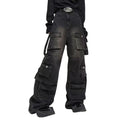 POHADON Baggy Cargo Pants for Women Loose Fit Straight Wide Leg Denim Jeans Pants Y2k Emo Clothes Hip Hop Streetwear (Black3XL)