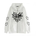 Gothic Heart-shaped Spider Web Women's Zipper Hoodie