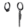 Small Hoop Earrings for Men Women With Cross Feather Spikes Ball Chain Dangle Charms Black Silver 316L Stainless Steel Punk Hip Hop Rock Gothic Kpop Huggies Earrings Set (Black-Feather)