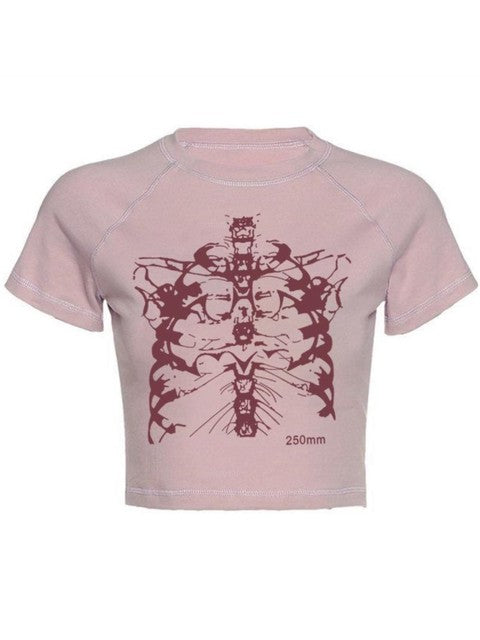 Aesthetic Skull Girl T-Shirt - Y2K Black Vintage Style
