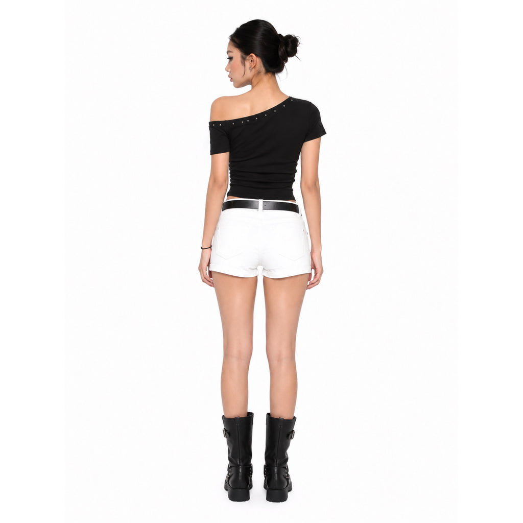 Black Asymmetrical Crop Top – Sculpted Slim Fit