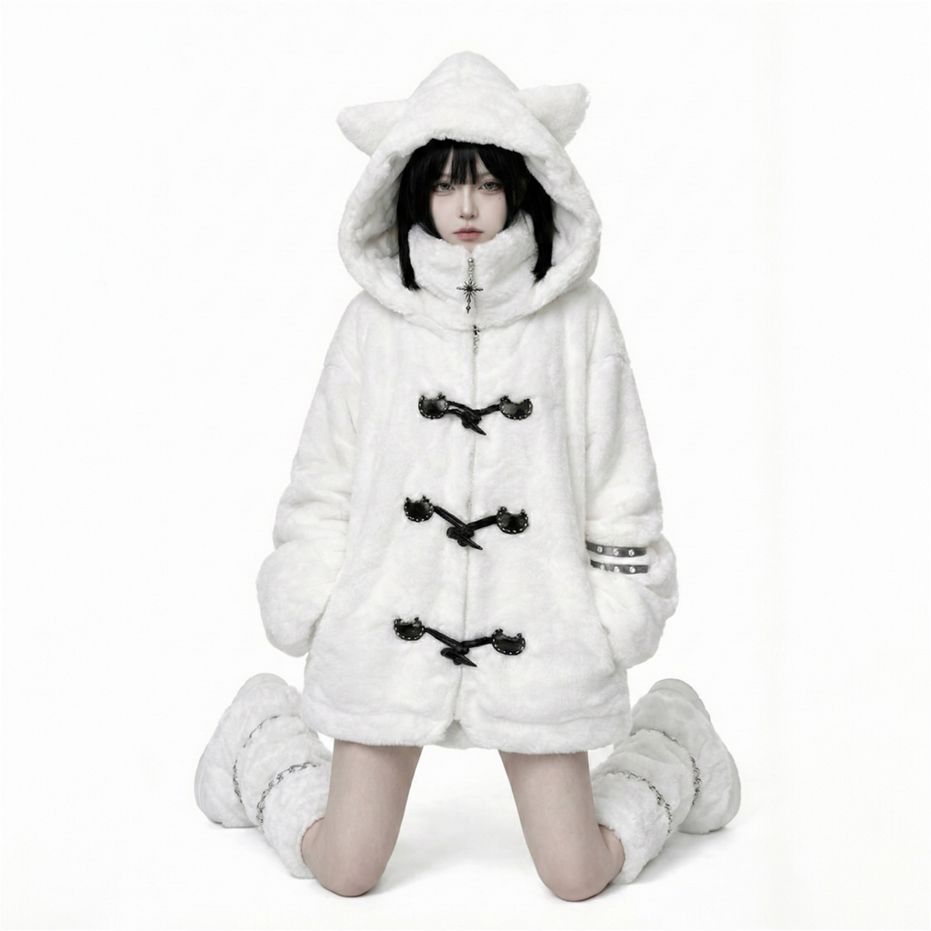 Lautaro Y2K Bear-Ears Faux Fur Hoodie