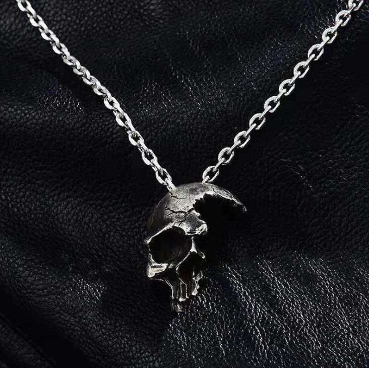 Half Face Skull Necklace in Gothic Vintage Style