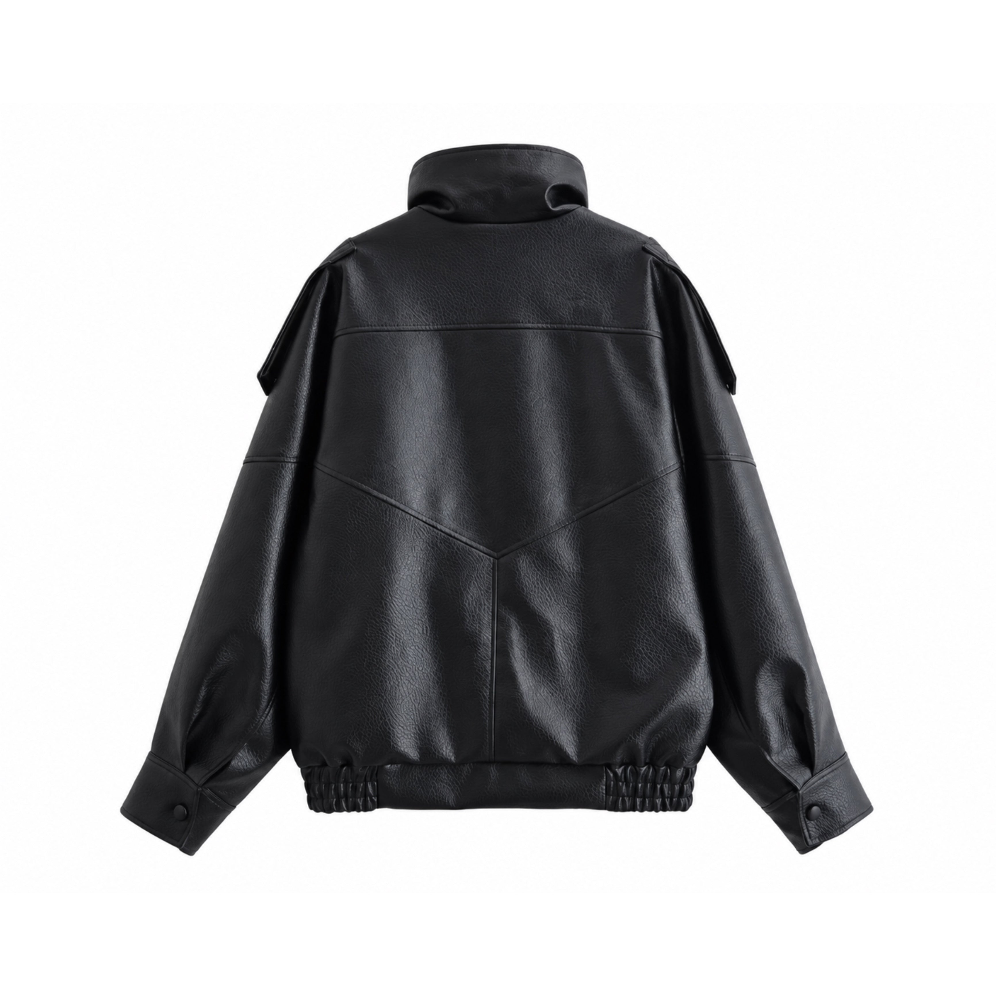 Chic Black Faux Leather Jacket – Oversized Button-Up Women’s Coat