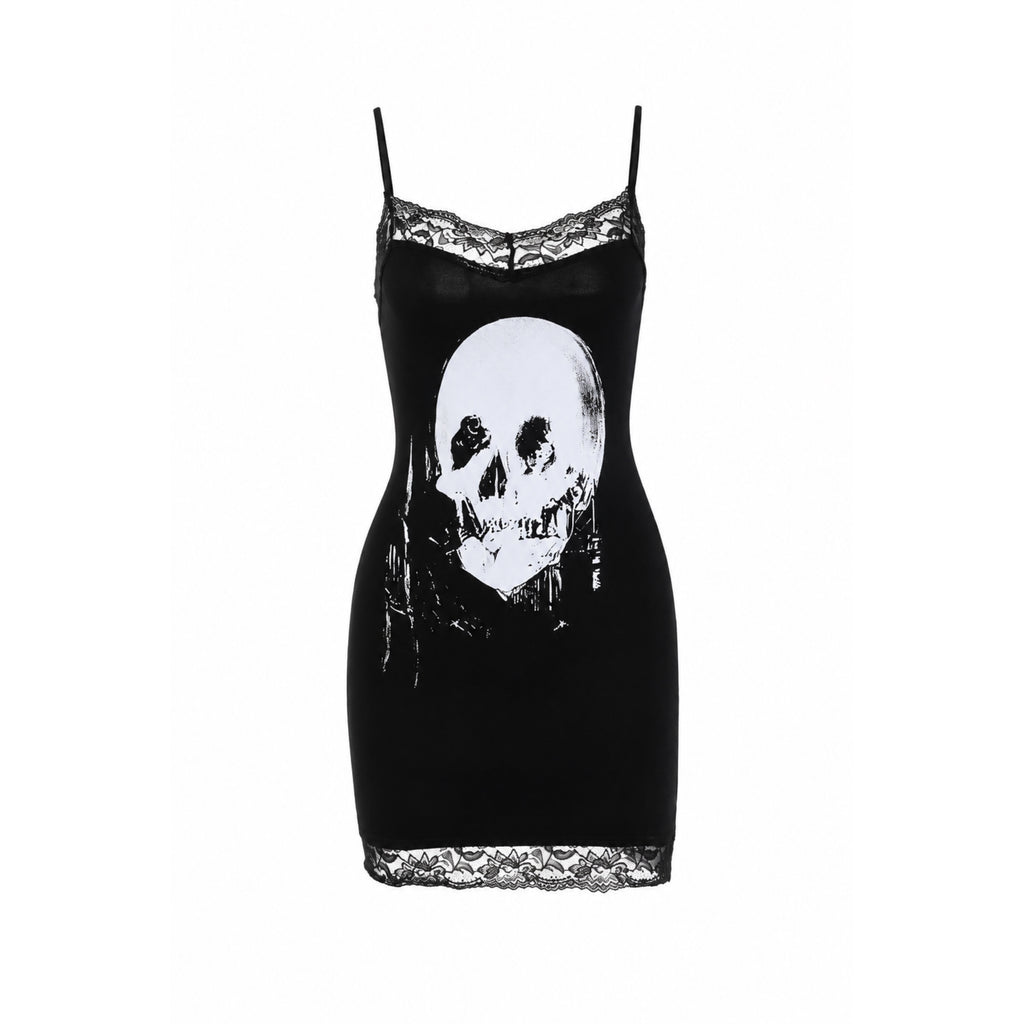 Gothic Skull Lace Mini Dress – Sexy Anime Bodycon