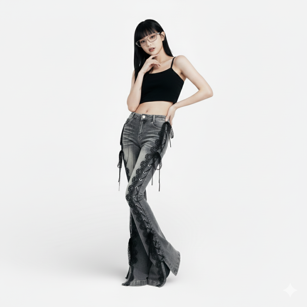 Y2K Lace Low-Rise Flare Jeans