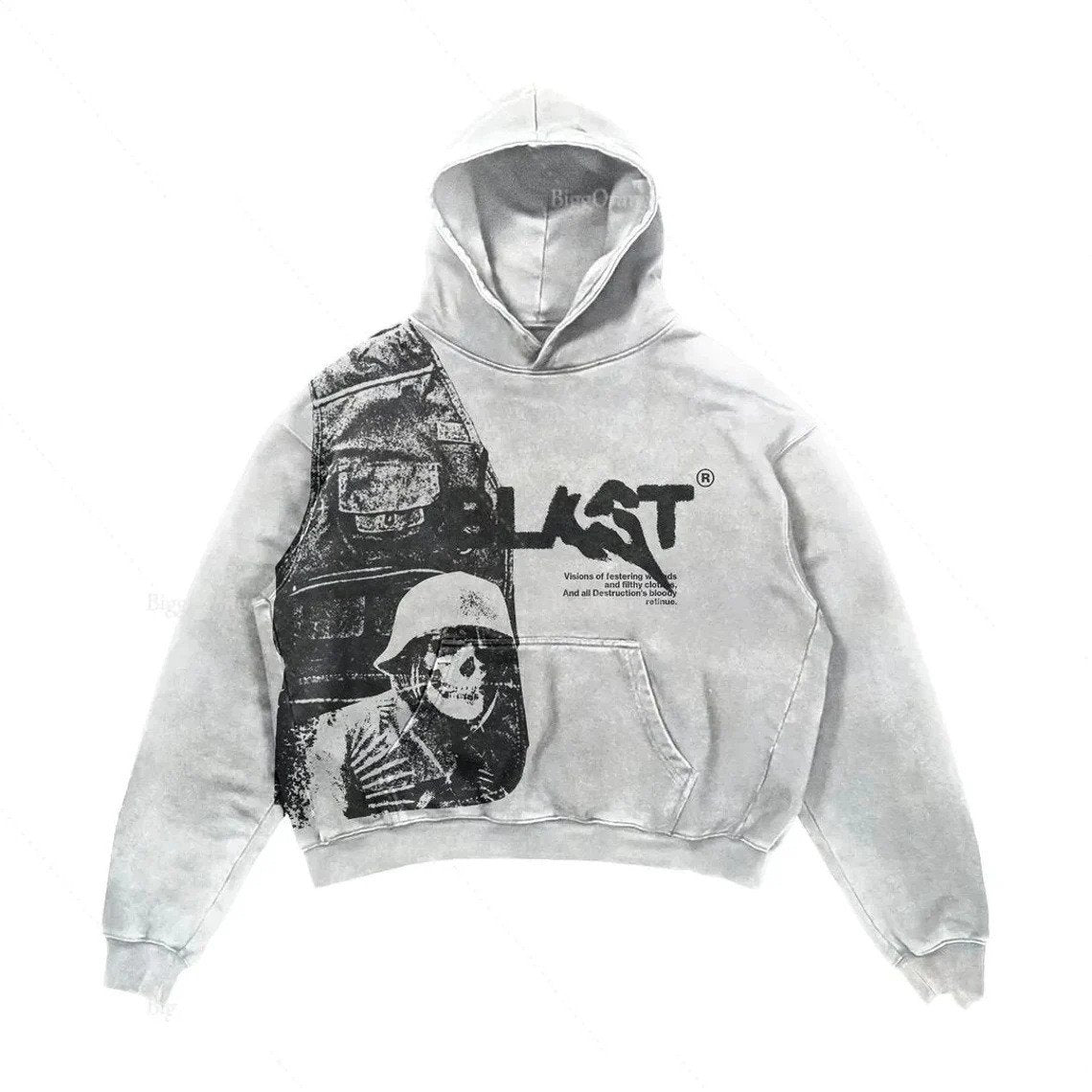 Gothic Patchwork Print Loose Pullover Hoodie Sweatshirt