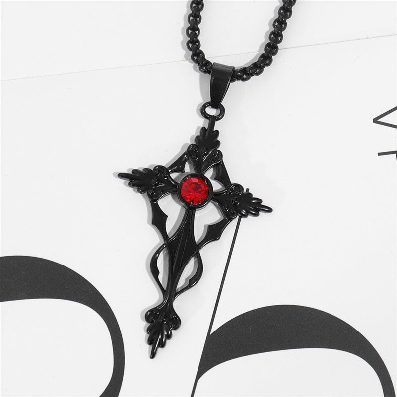 Black Pointed Cross Vampire Necklace - Gothic Jewelry