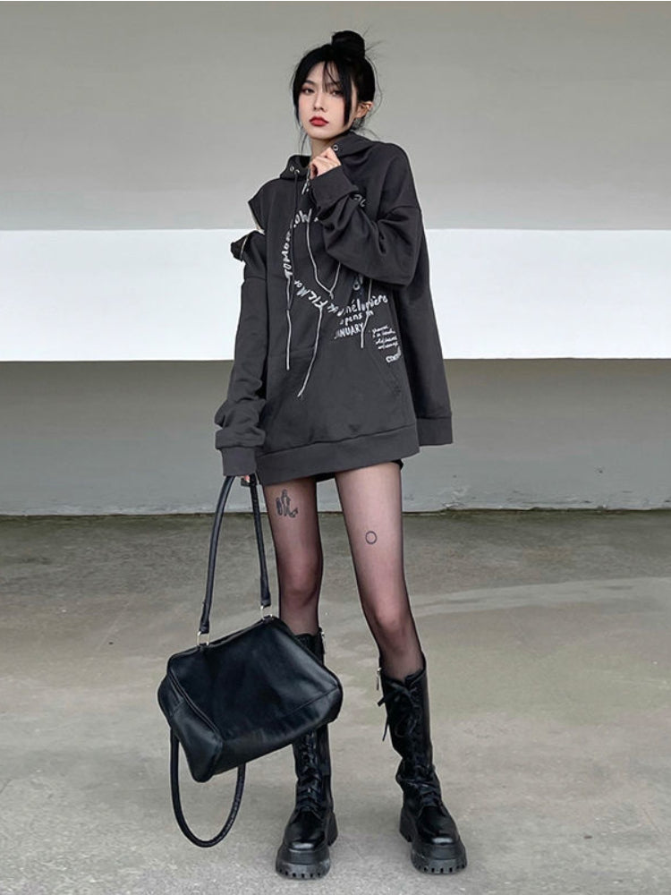 Gothic Punk Oversized Hooded Sweatshirt for Women
