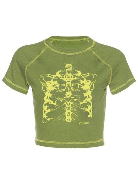 Aesthetic Skull Girl T-Shirt - Y2K Black Vintage Style