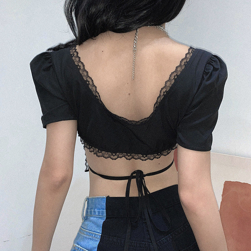 Gothic Sexy Bodycon Lace Crop Top for Women