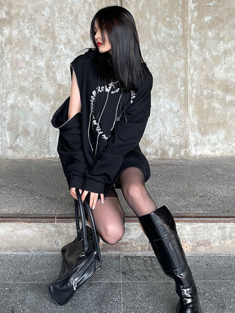 Gothic Punk Oversized Hooded Sweatshirt for Women