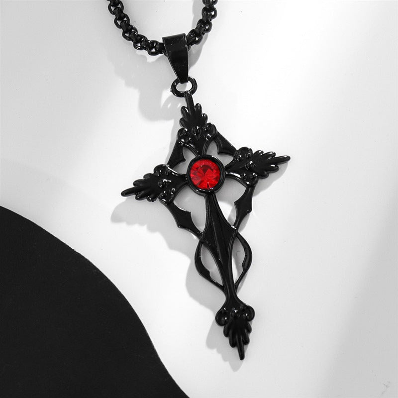 Black Pointed Cross Vampire Necklace - Gothic Jewelry