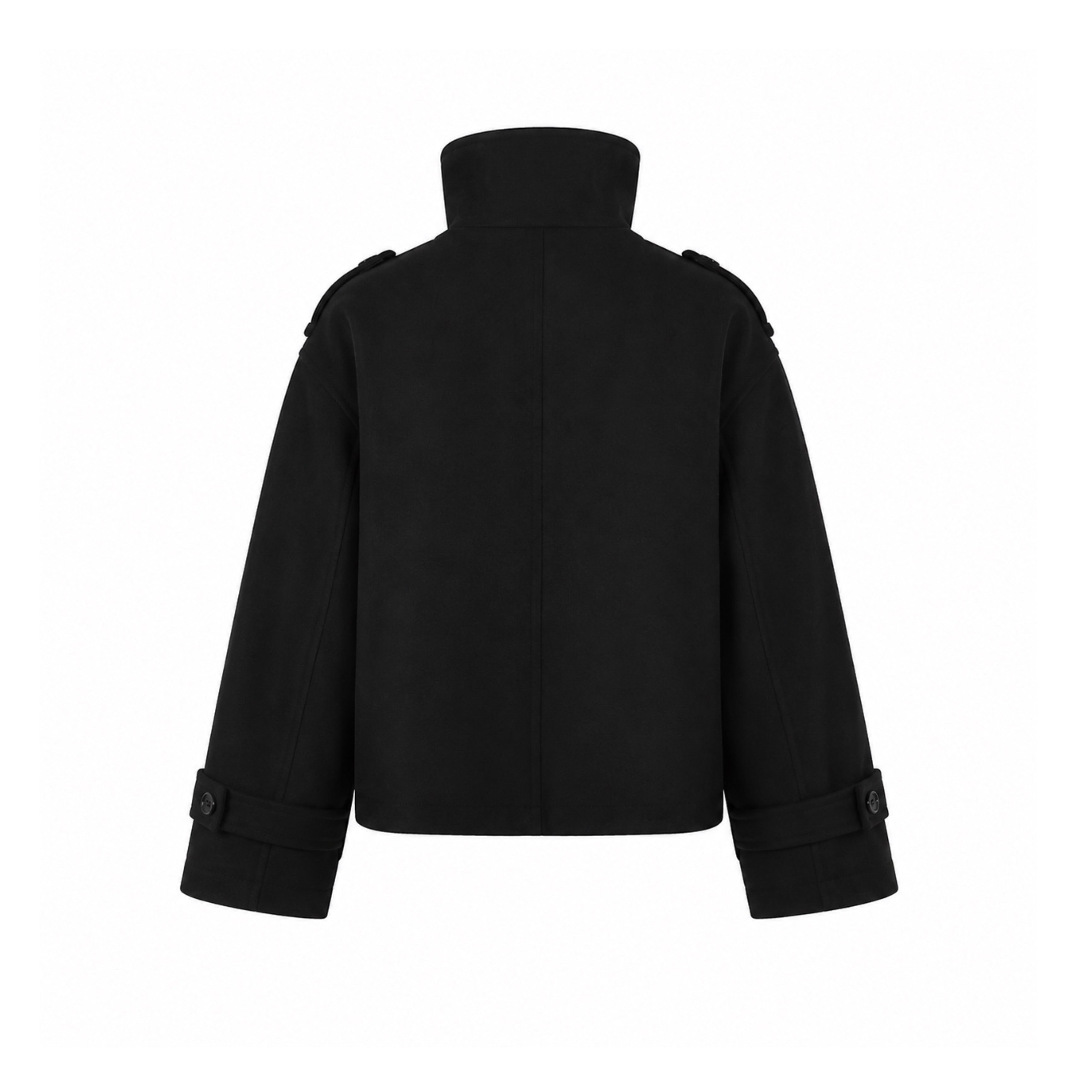 Women’s Stand Collar Wool Blend Jacket – Loose Fit Coat
