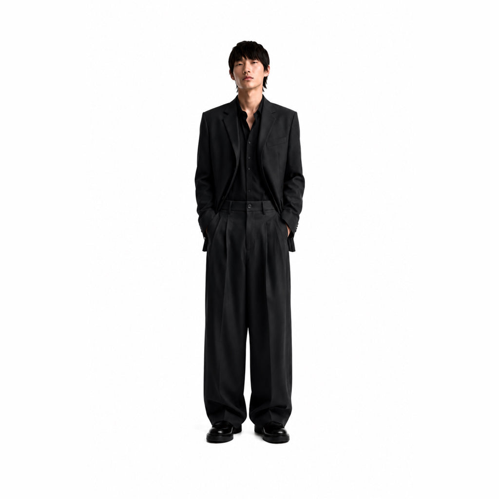 Clean Fit Wide Leg Pants – Black Pleated Low Waist Streetwear