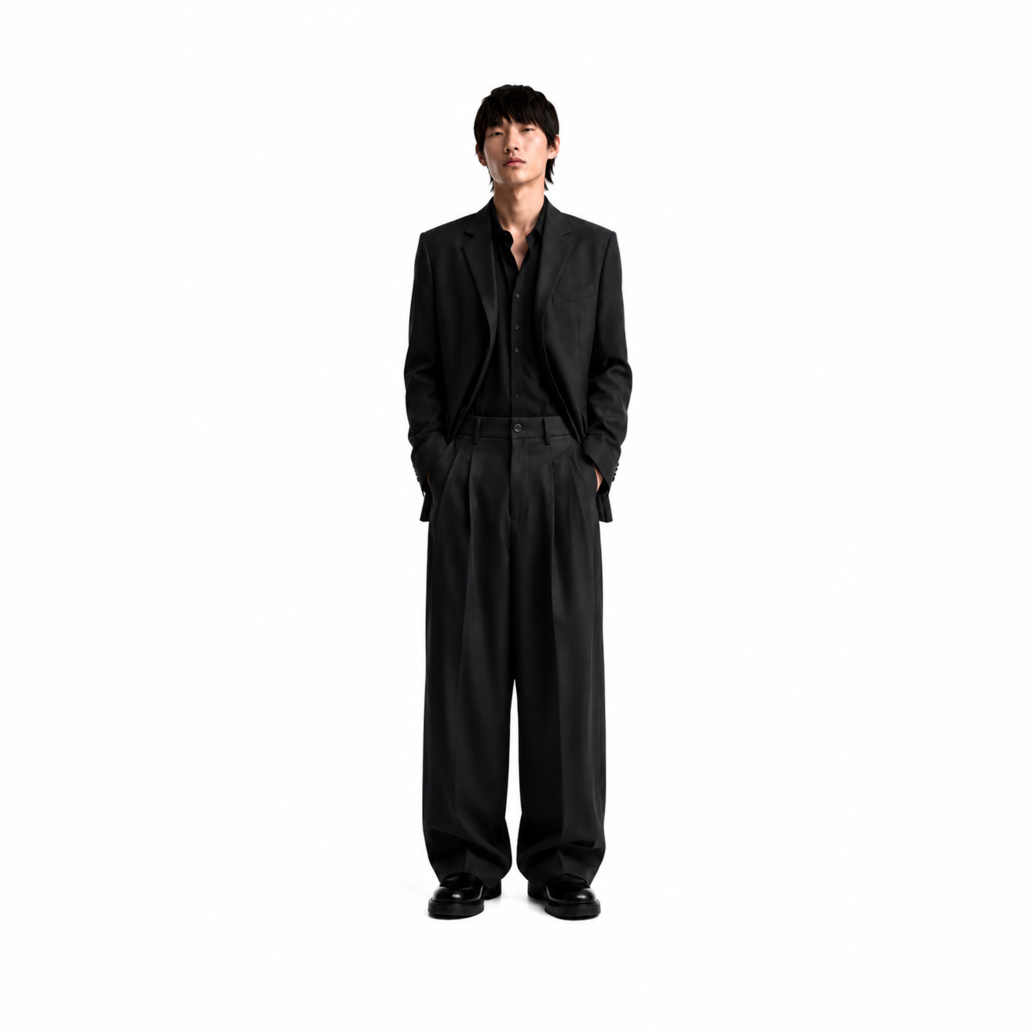 Clean Fit Wide Leg Pants – Black Pleated Low Waist Streetwear