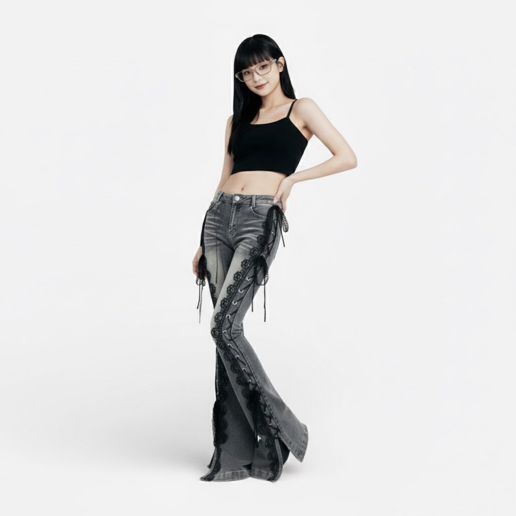 Y2K Lace Low-Rise Flare Jeans