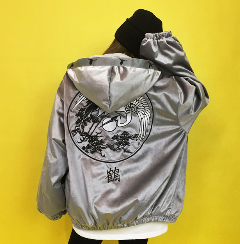 Hooded Jacket, Baseball Jacket, Crane Design