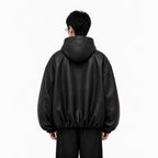 Y2K Black PU Leather Hoodie Jacket – Oversized Luxury Fit