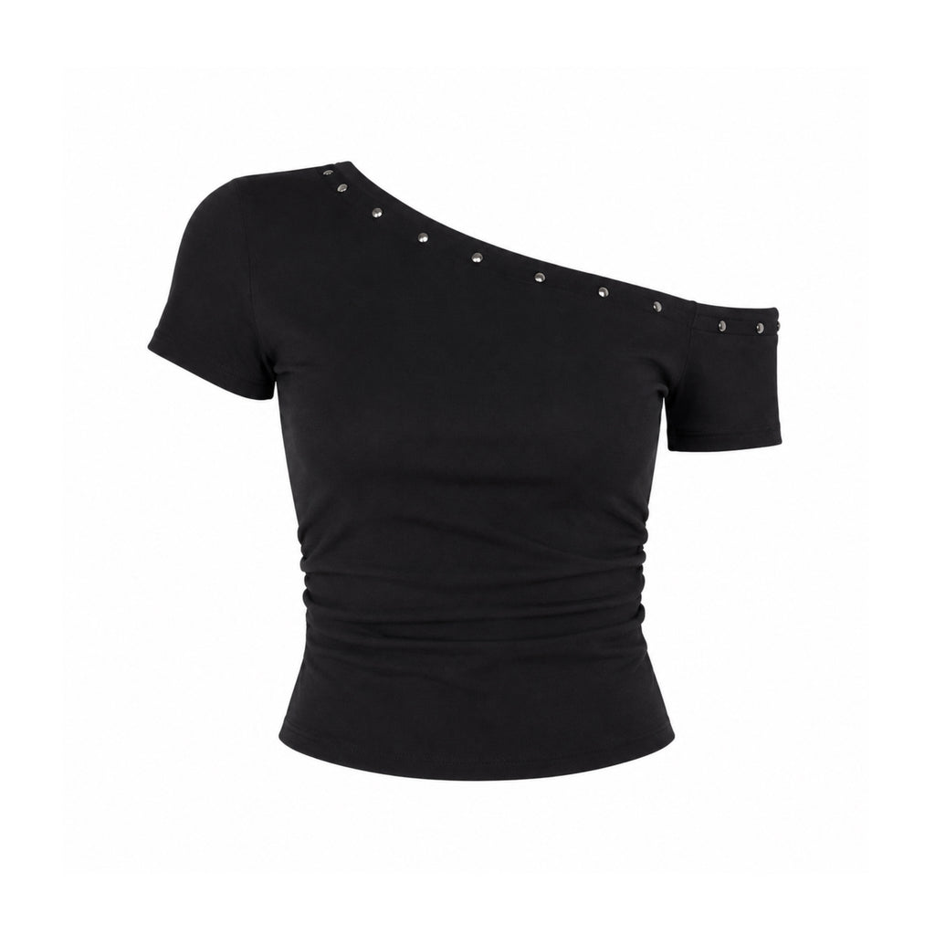 Black Asymmetrical Crop Top – Sculpted Slim Fit