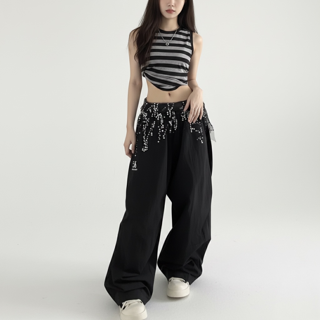 Y2K Black Sequin Cargos