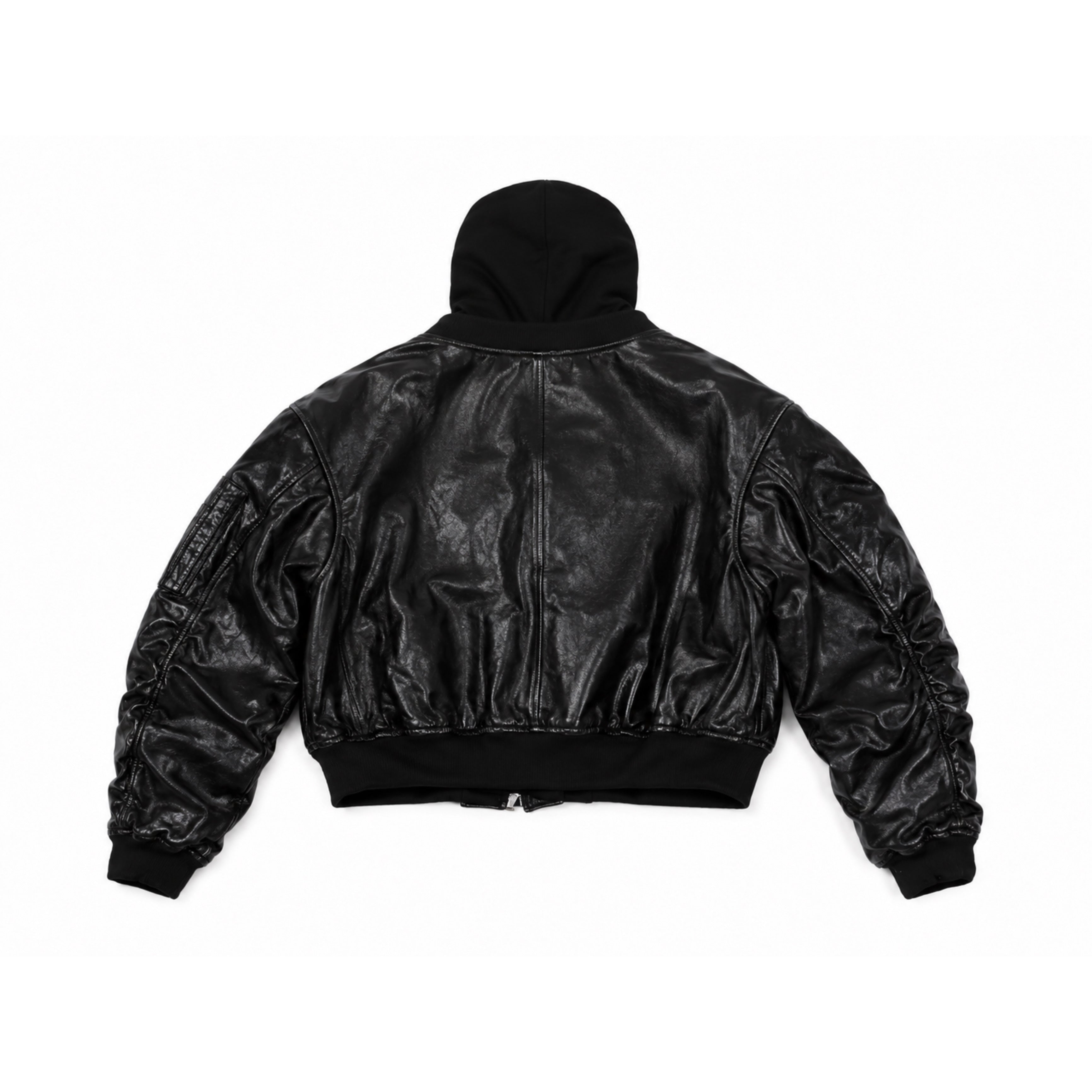 Oversized Black PU Leather Hoodie Jacket – Luxury Streetwear