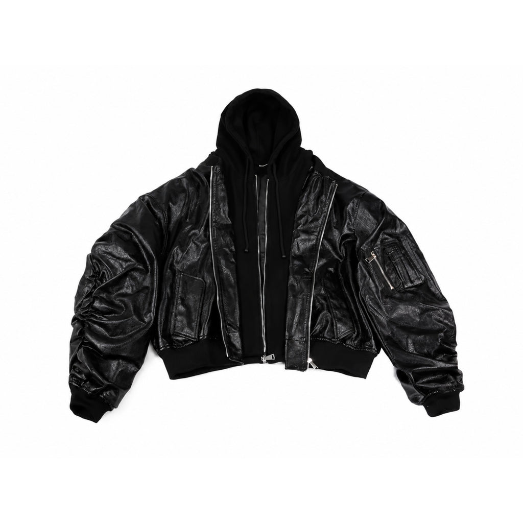 Oversized Black PU Leather Hoodie Jacket – Luxury Streetwear