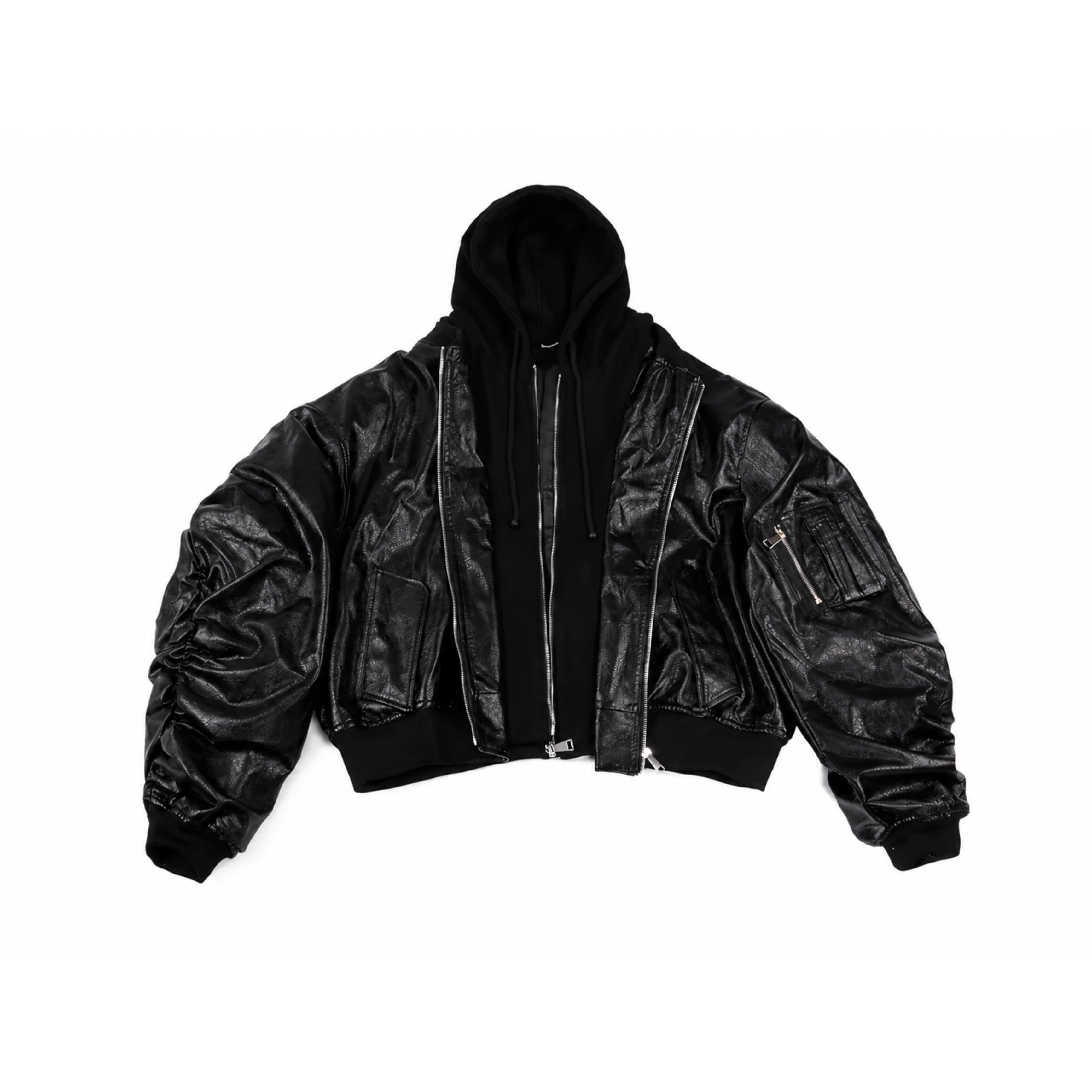Oversized Black PU Leather Hoodie Jacket – Luxury Streetwear