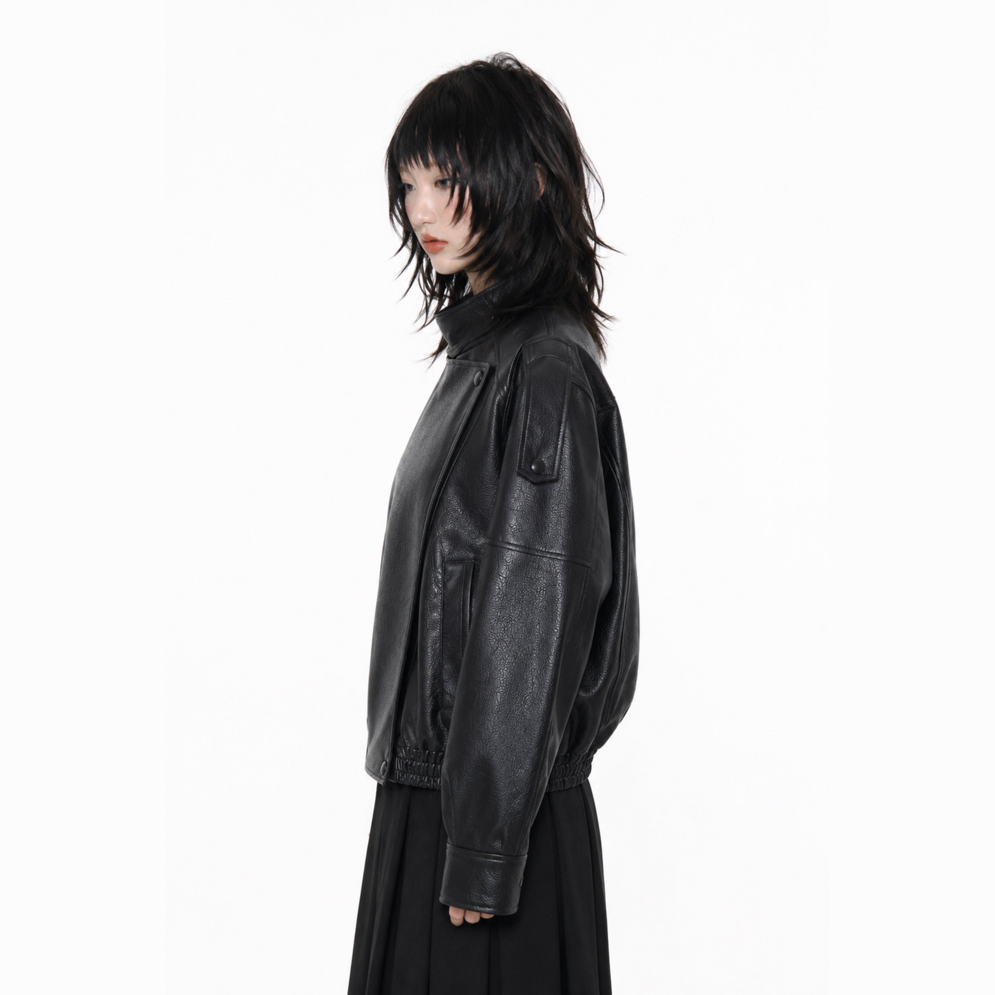 Chic Black Faux Leather Jacket – Oversized Button-Up Women’s Coat