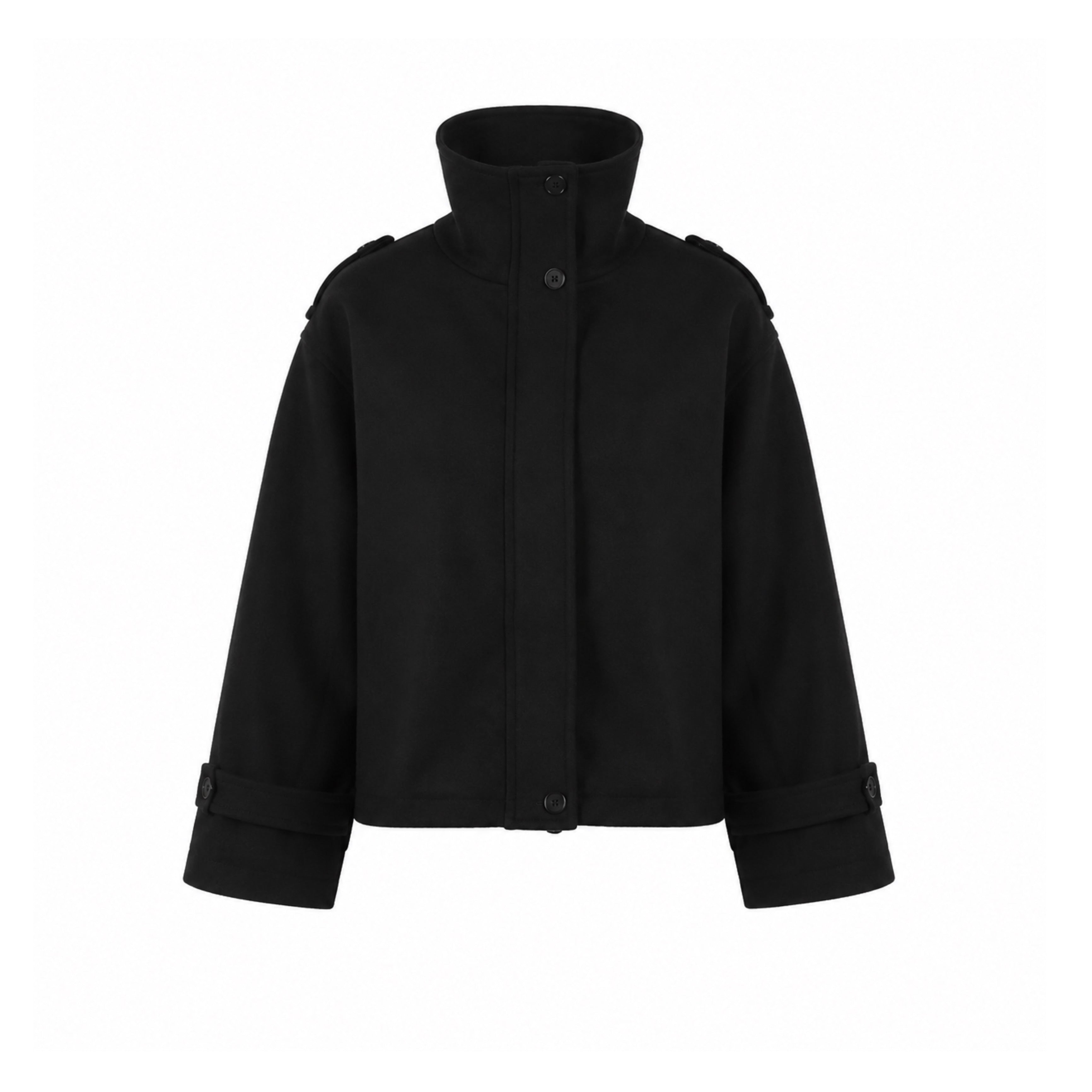 Women’s Stand Collar Wool Blend Jacket – Loose Fit Coat