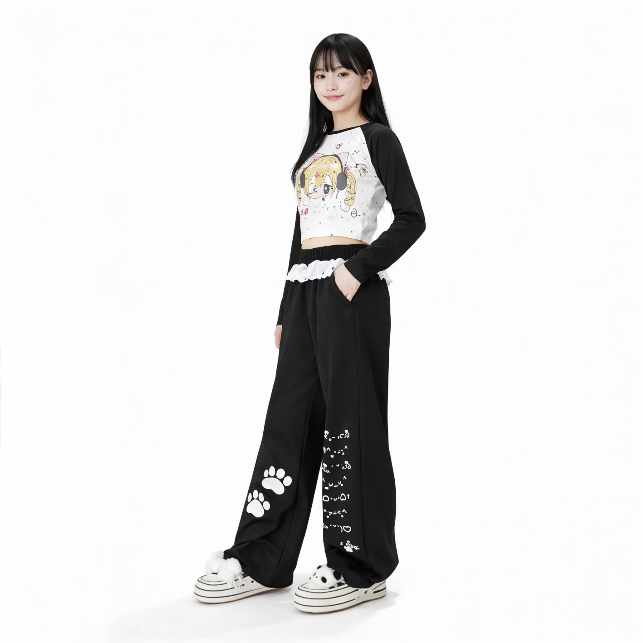 Kawaii Cat Paw Print Pants