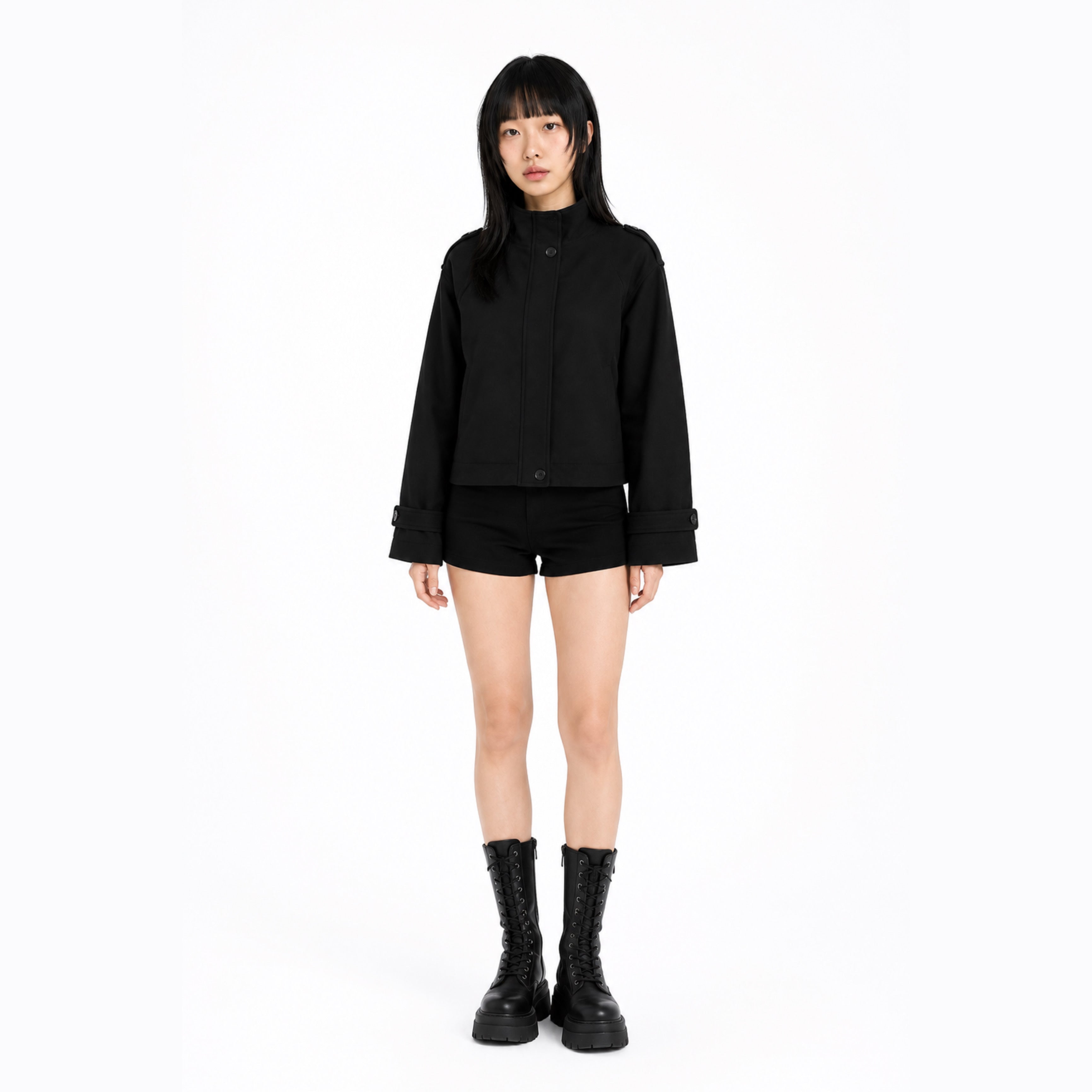 Women’s Stand Collar Wool Blend Jacket – Loose Fit Coat