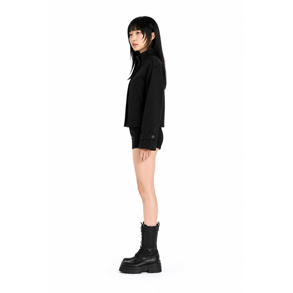 Women’s Stand Collar Wool Blend Jacket – Loose Fit Coat
