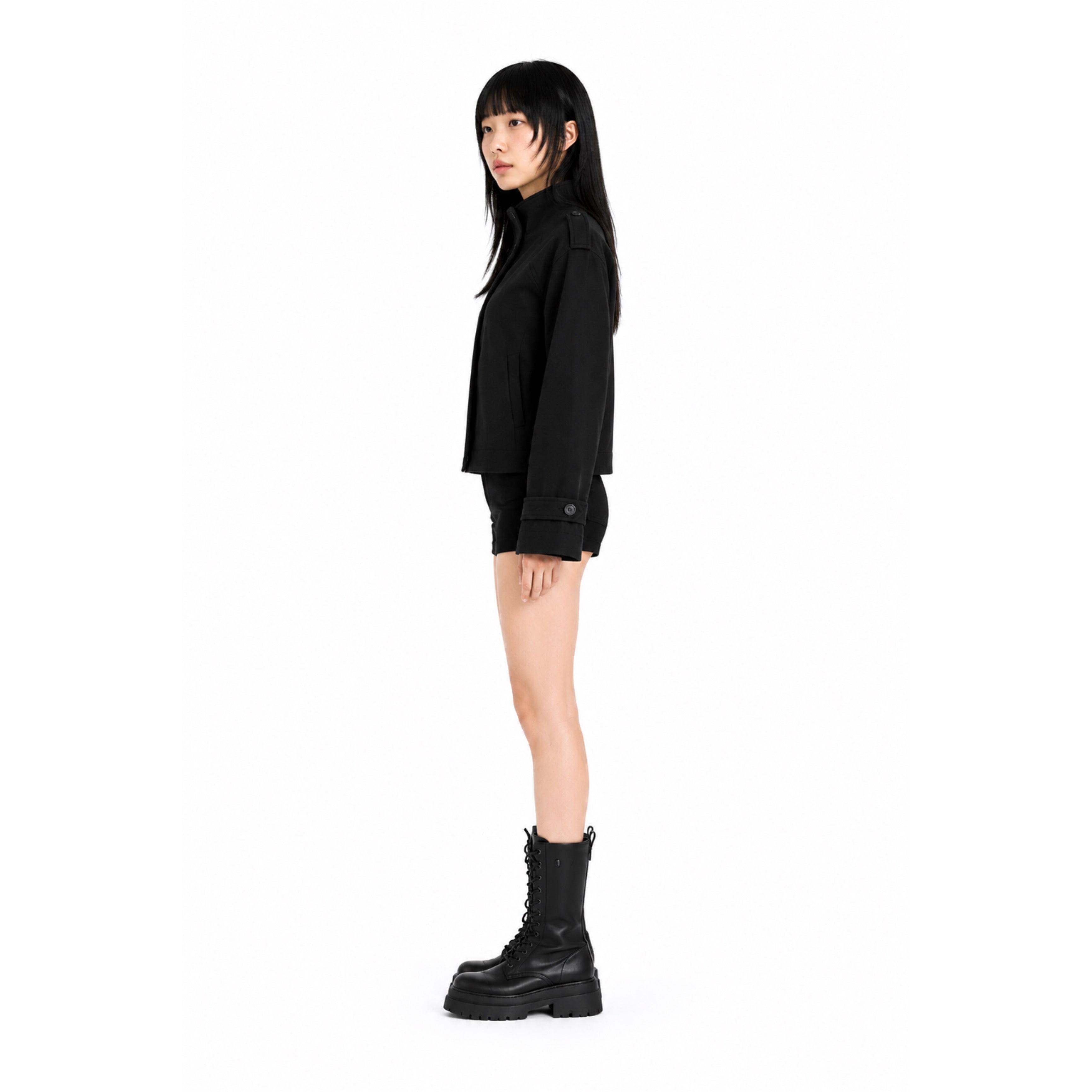 Women’s Stand Collar Wool Blend Jacket – Loose Fit Coat