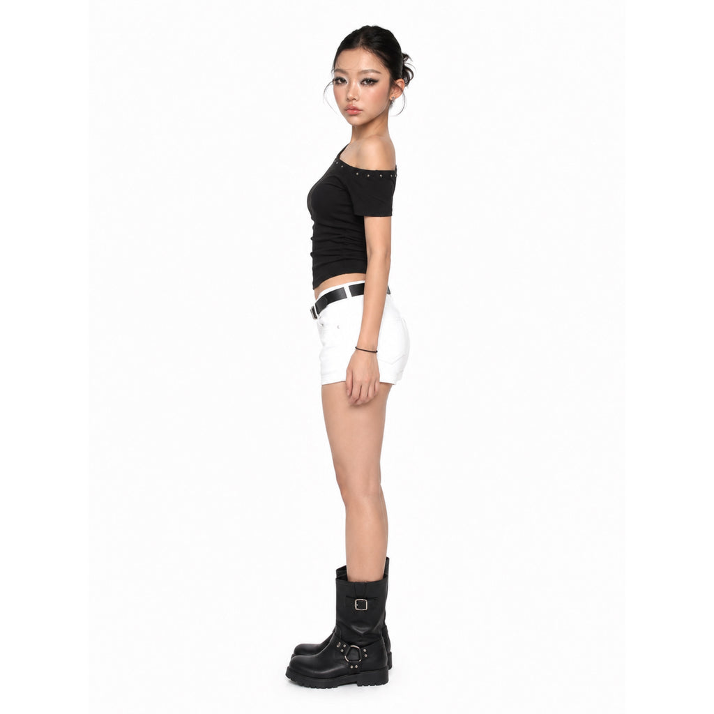 Black Asymmetrical Crop Top – Sculpted Slim Fit