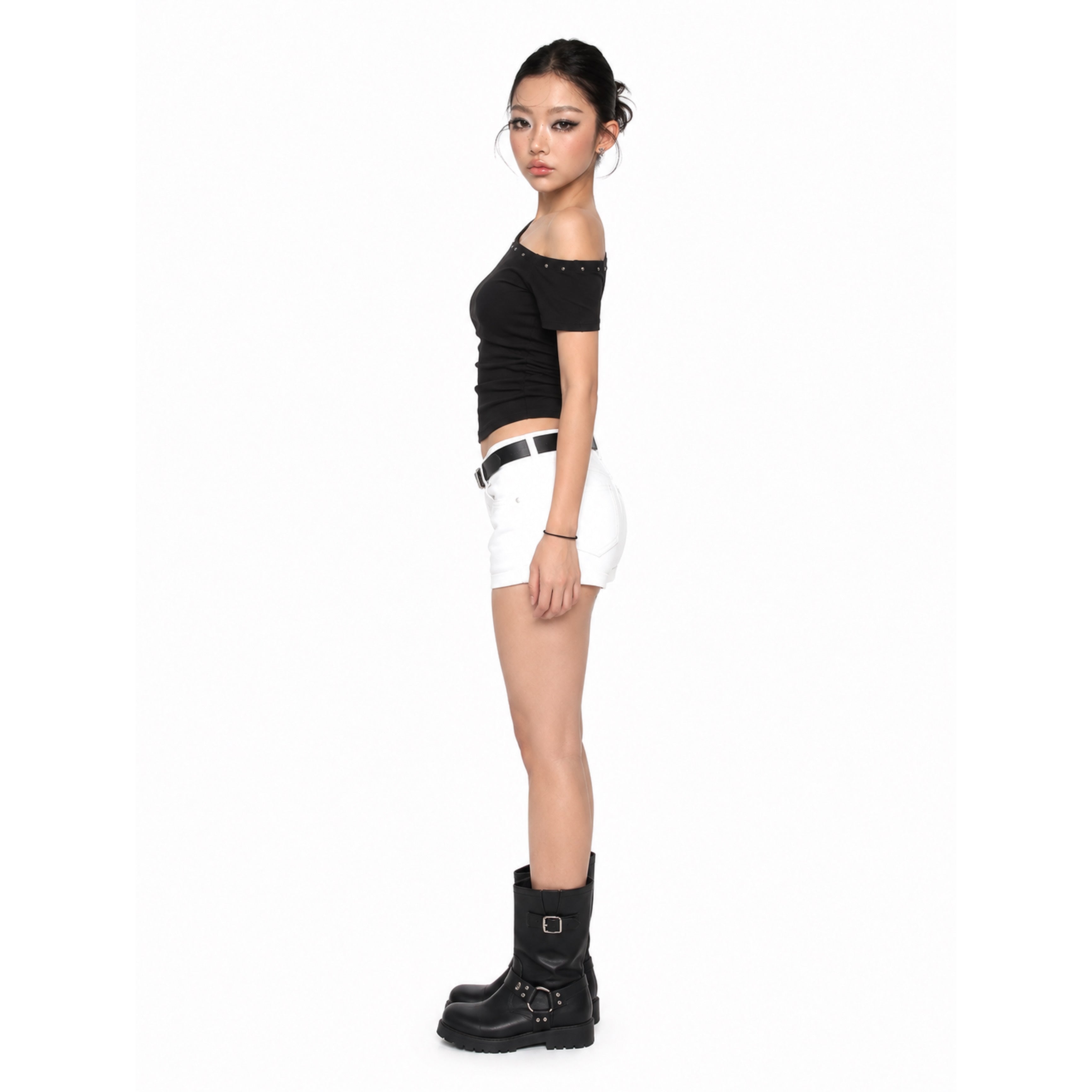 Black Asymmetrical Crop Top – Sculpted Slim Fit