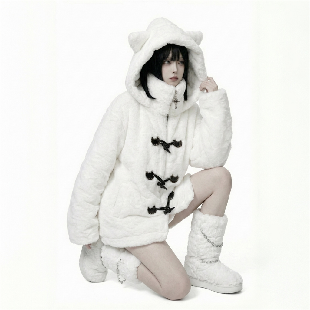 Lautaro Y2K Bear-Ears Faux Fur Hoodie