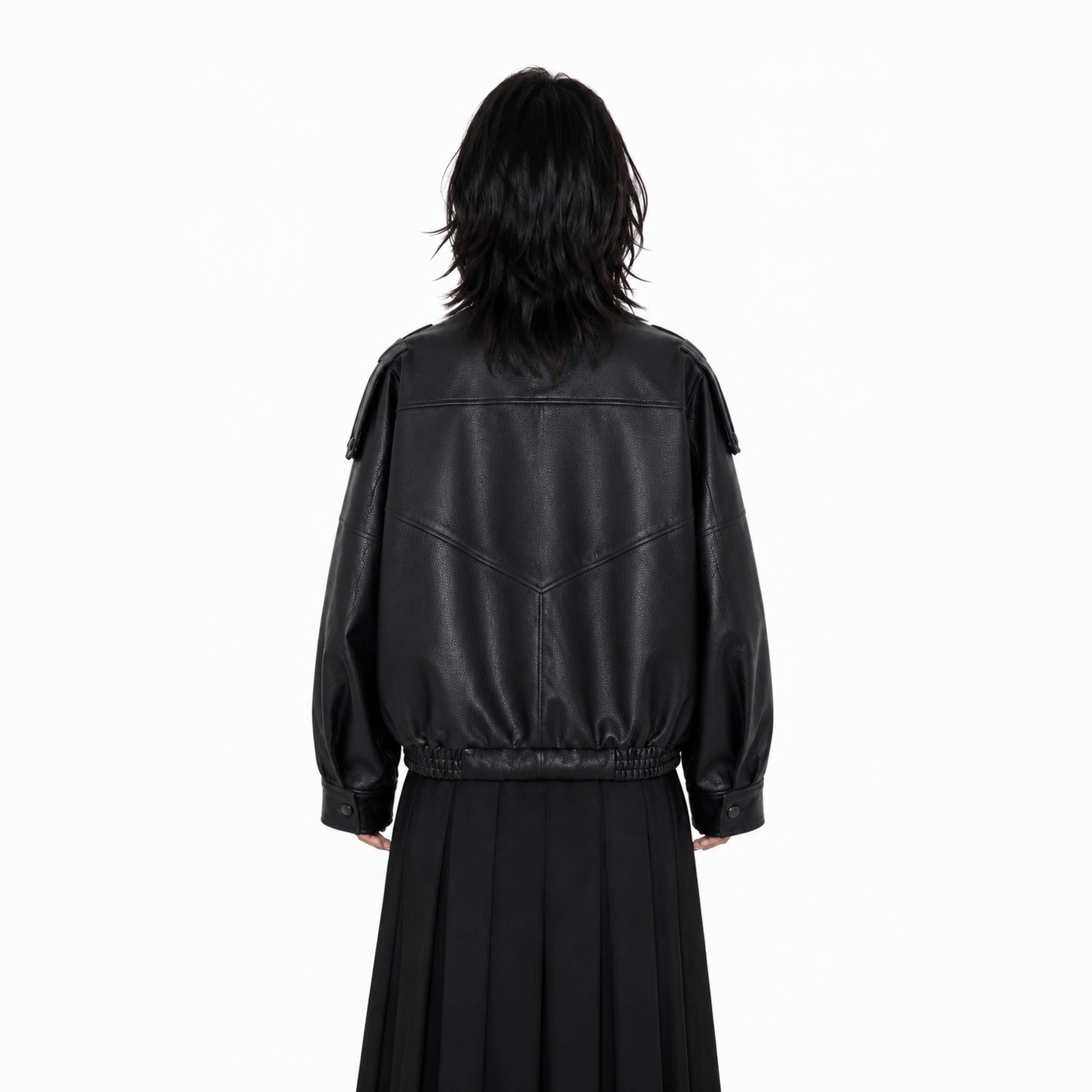 Chic Black Faux Leather Jacket – Oversized Button-Up Women’s Coat