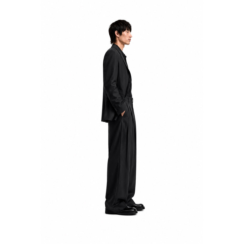 Clean Fit Wide Leg Pants – Black Pleated Low Waist Streetwear