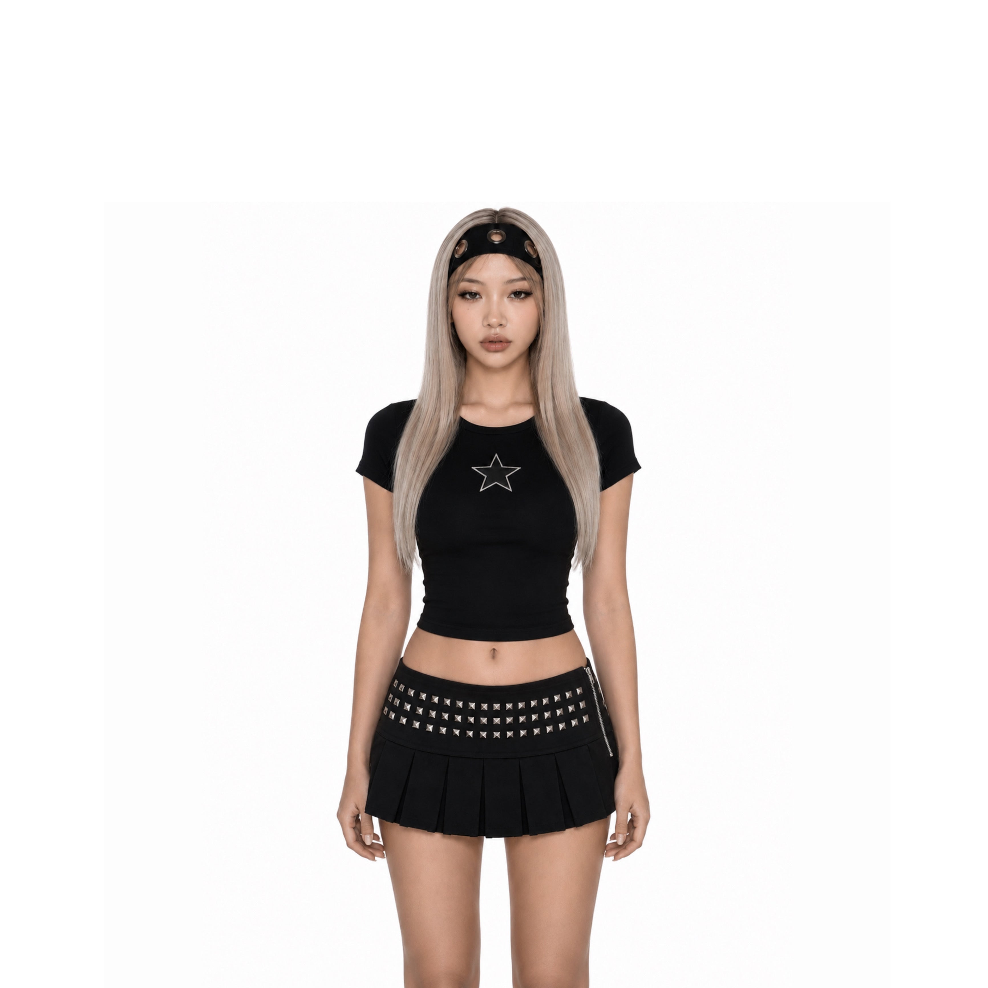 Goth Doll Studded Pleated Skirt