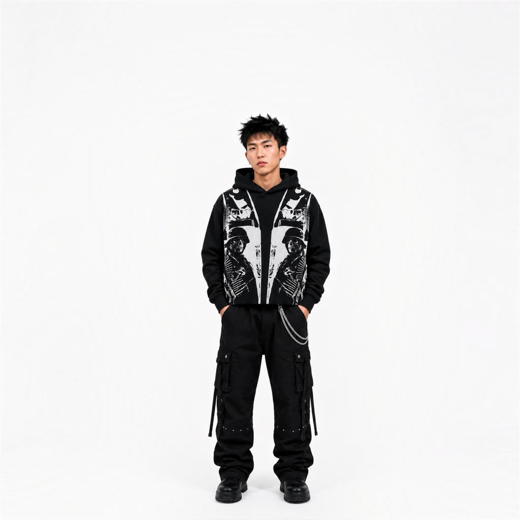 Vintage American Print Hoodie – Men’s Casual Loose-Fit Pullover